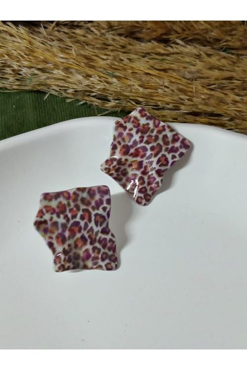 Dörtgen Leopar Palaka Şık Kadın Küpe