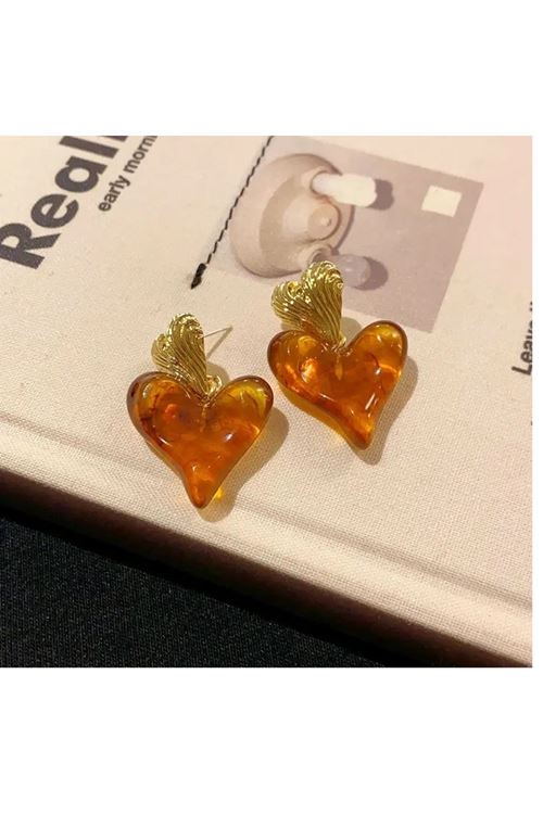 Çelik Bordo Gold Kalp Tasarım Kadın Küpe