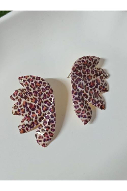 Kanat Leopar Plaka Şık Kadın Küpe