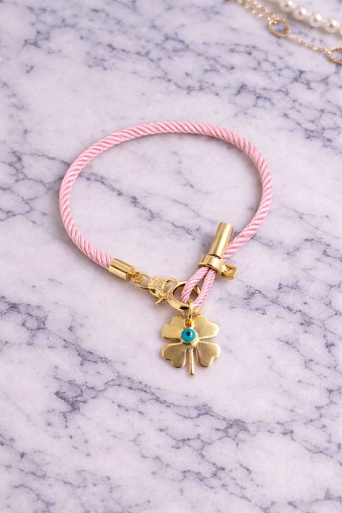 Pembe İp Yonca Şans Bilekliği