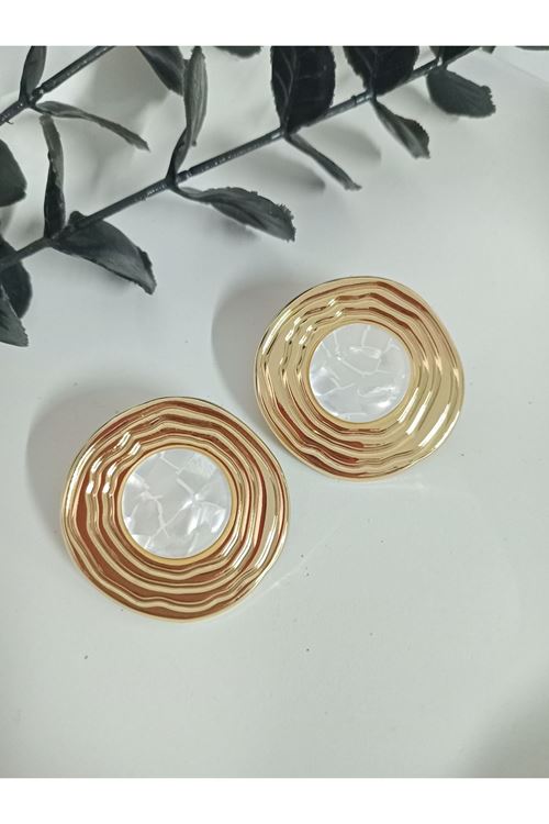 Marka Model, Gold Beyaz Sedefli Yuvarlak Kadın Küpe