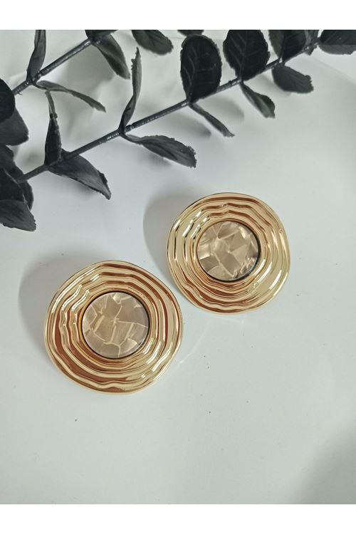 Marka Model, Gold Bej Sedefli Büyük Yuvarlak Kadın Küpe