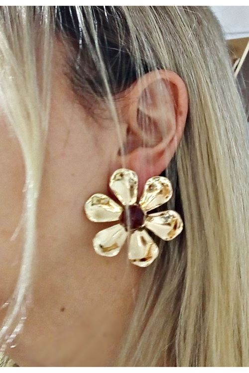 Marka Model, Gold Sarı Taşlı Çiçek Kadın Küpe, Hafif