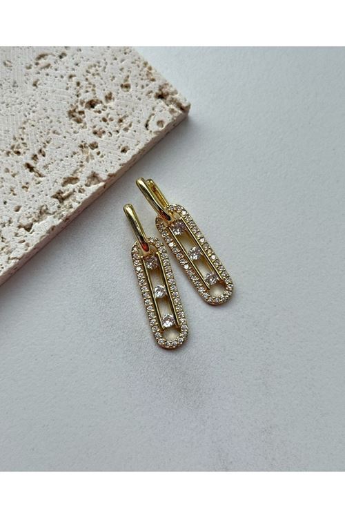 Gold Zirkon Taşlı Marka Küpe
