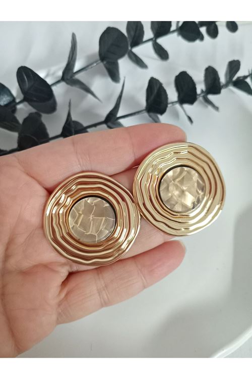 Marka Model, Gold Bej Sedefli Büyük Yuvarlak Kadın Küpe