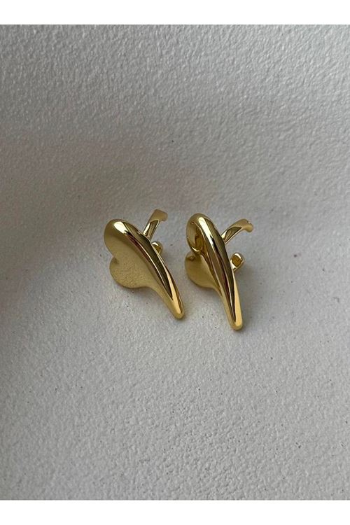 İkili Kalp Kıkırdak Küpe Gold