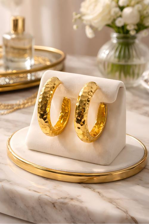 Oval Gold Petek Halka Küpe, Hafif