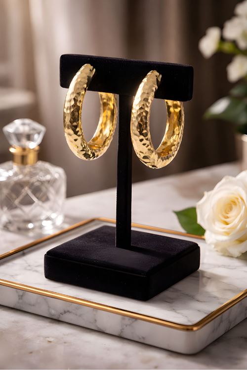 Oval Gold Petek Halka Küpe, Hafif