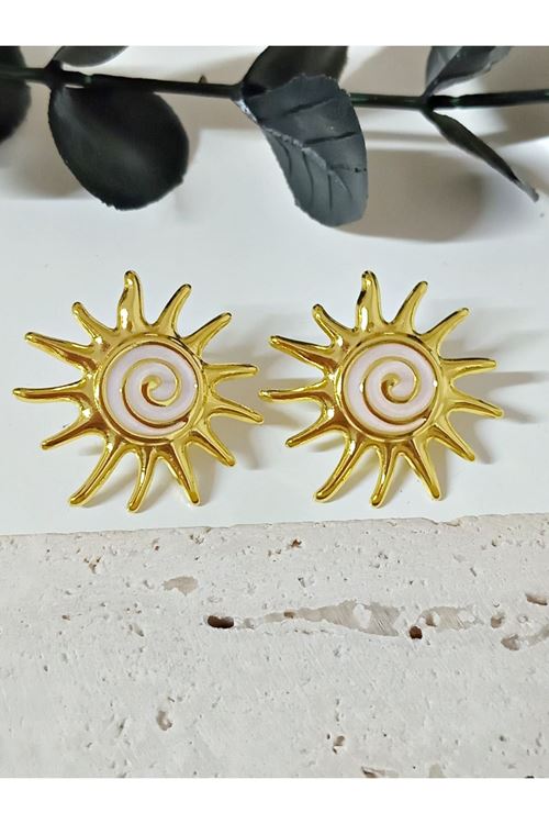 Paslanmaz Çelik Krem Gold Güneş Çok Şık Kadın Küpe