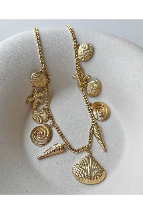 Marka Kolye, Gold Deniz Kabuğu Charmlı Elegant Kolye