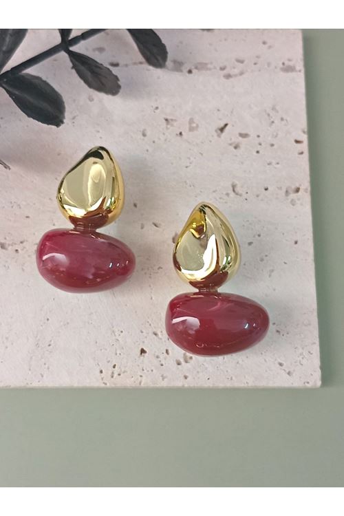 Bordo Gold Bonbon Hafif Şık Küpe