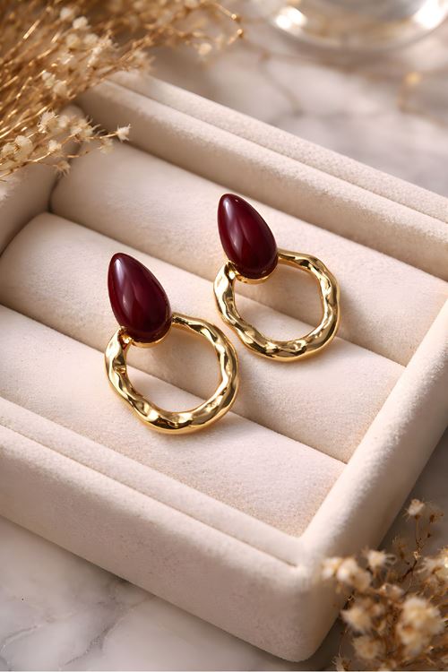 Marka Model, Çelik Gold Bordo Küpe