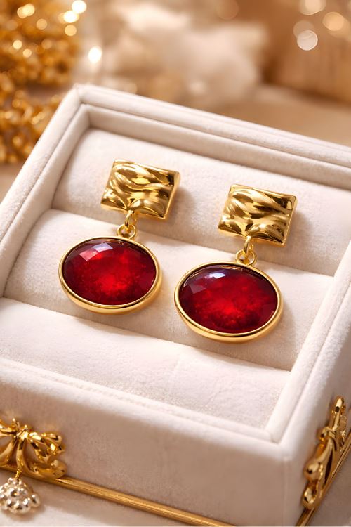 Gold Bordo Küpe