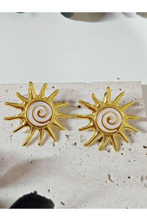 Paslanmaz Çelik Krem Gold Güneş Çok Şık Kadın Küpe