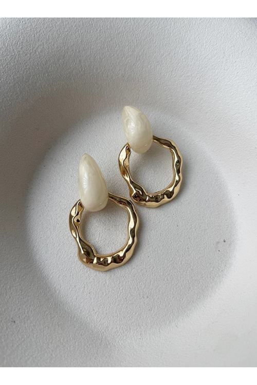 Marka Model, Çelik Gold Beyaz Küpe