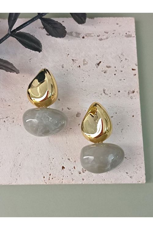 Gri Gold Bonbon Hafif Şık Küpe