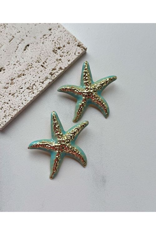 Mint Yeşili Deniz Yıldızı Kadın Küpe