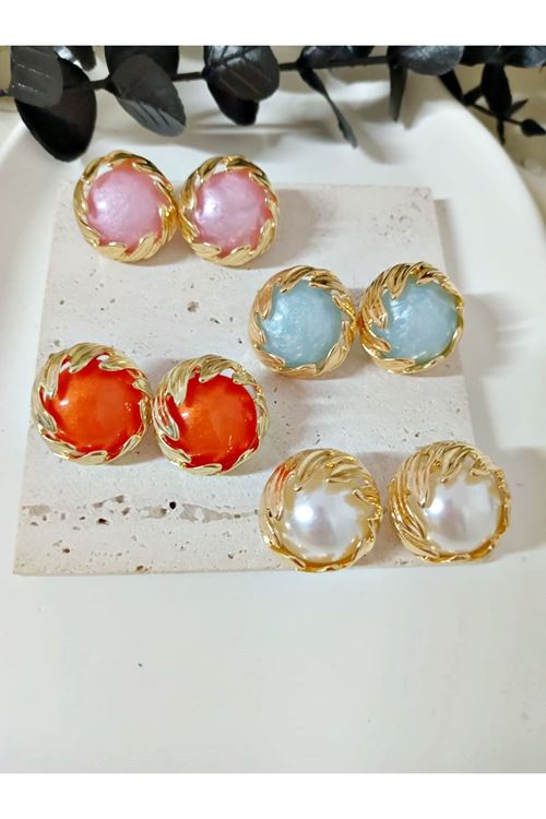 4 Çift Turuncu Mavi Beyaz Pembe Hafif Kadın Küpe Seti