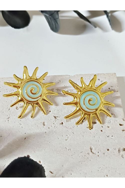 Paslanmaz Çelik Yeşil Gold Güneş Çok Şık Kadın Küpe
