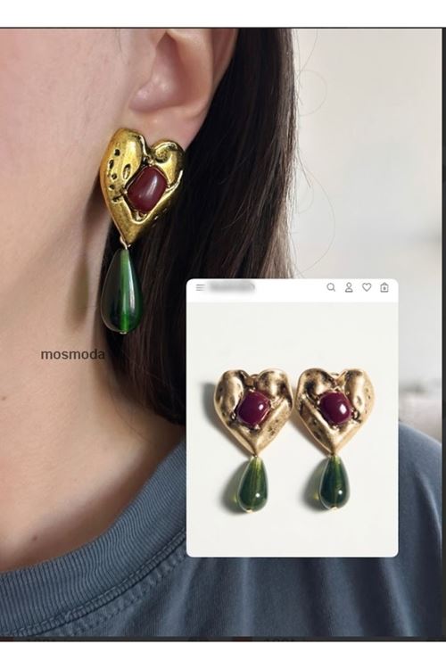 Marka Küpe, Gold Yeşil Bordo Şık Küpe