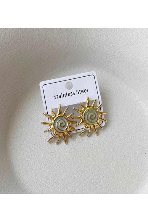 Paslanmaz Çelik Yeşil Gold Güneş Çok Şık Kadın Küpe