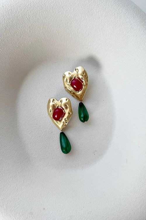 Marka Küpe, Gold Yeşil Bordo Şık Küpe