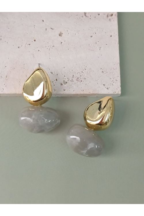 Gri Gold Bonbon Hafif Şık Küpe