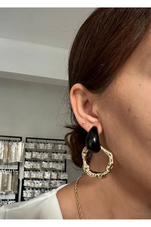 Marka Model, Çelik Gold Siyah Küpe