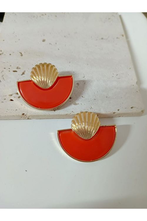 Gold Turuncu Midye Hafif Şık Kadın Küpe
