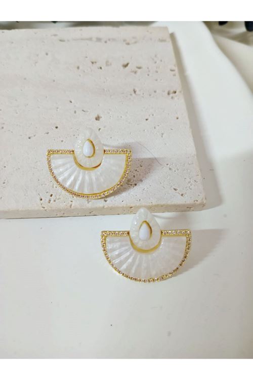 Çelik Beyaz Küçük Yelpaze Elegant Küpe