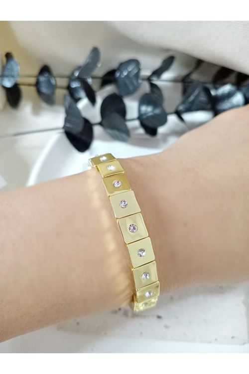 Gold Taşlı Lastikli Elegant Bilezik, Bileklik