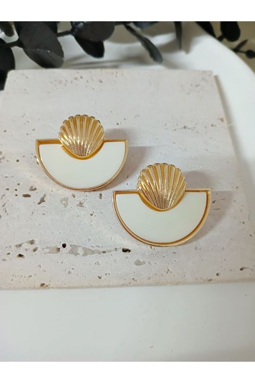 Gold Beyaz Midye Hafif Şık Kadın Küpe