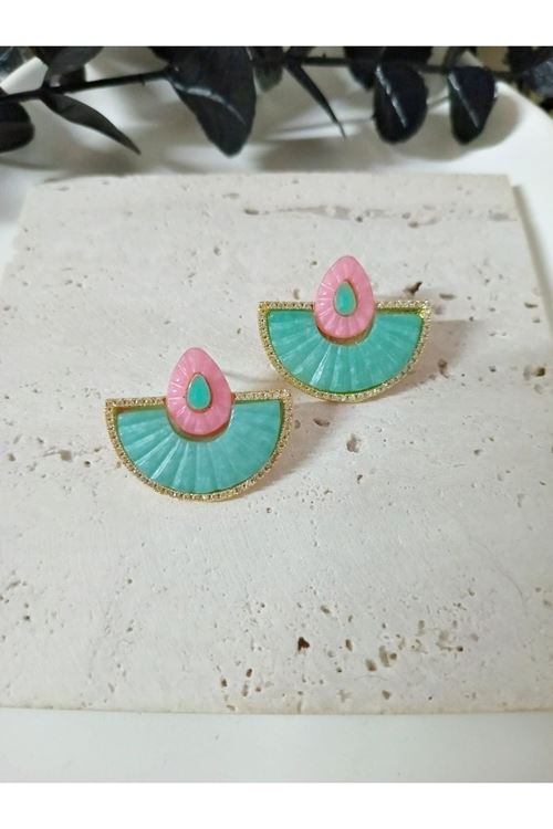 Çelik Mavi Küçük Yelpaze Elegant Küpe