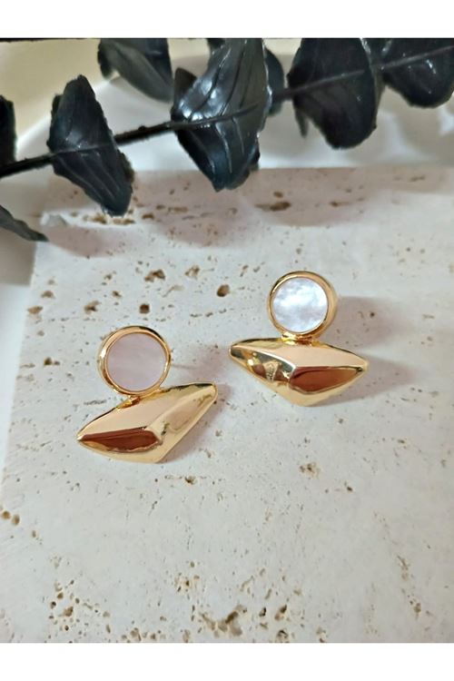 Gold Minimal Beyaz Şık Kadın Küpe