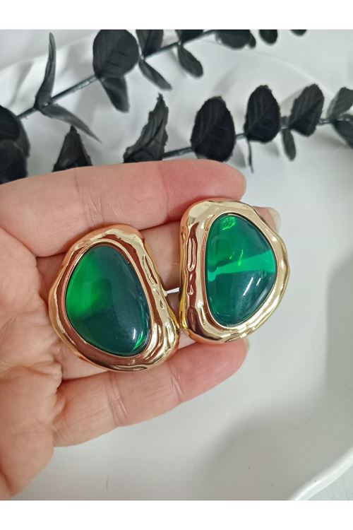 Marka Küpe, Zümrüt Yeşili Gold Hafif Kadın Küpe