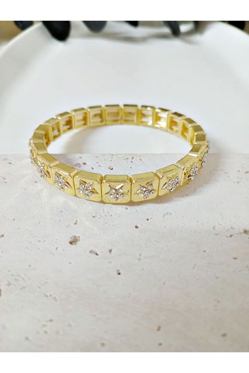 Gold Yıldız Taşlı Lastikli Elegant Bilezik, Bileklik
