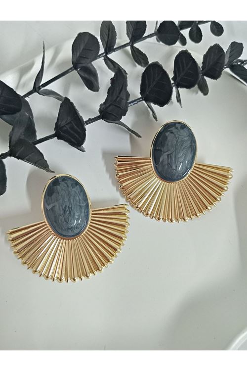 Siyah Gold Yelpaze Büyük Hafif Kadın Küpe