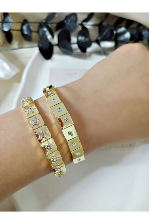 Gold Yıldız Taşlı Lastikli Elegant Bilezik, Bileklik