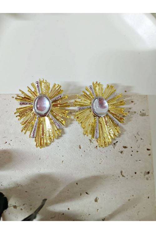 Çelik Gold Beyaz Taşlı Şık Küpe