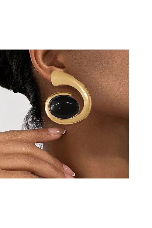 Gold Siyah Spiral Şık Kadın Küpe