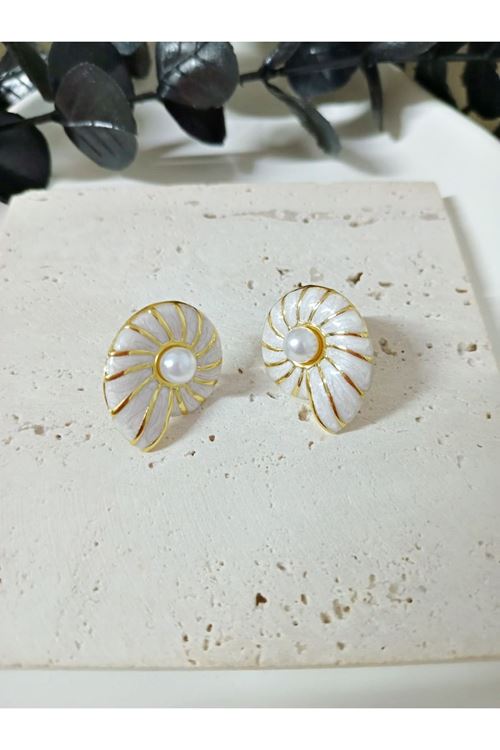 Çelik Deniz Kabuğu İncili Elegant Küpe