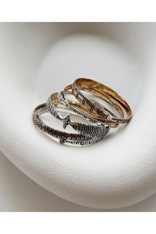 6 Adet , Gold-gümüş Çoklu Balık Bilezik, Çap:6,4cm