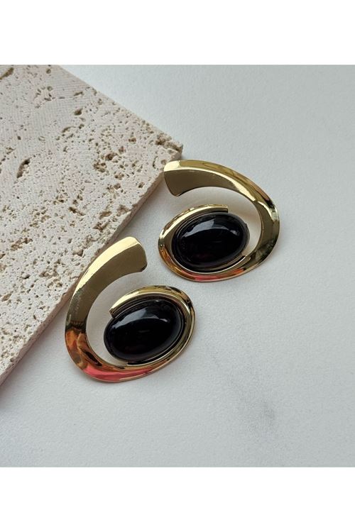 Gold Siyah Spiral Şık Kadın Küpe