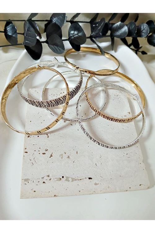 6 Adet , Gold-gümüş Çoklu Balık Bilezik, Çap:6,4cm