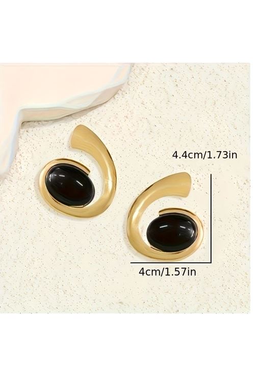 Gold Siyah Spiral Şık Kadın Küpe