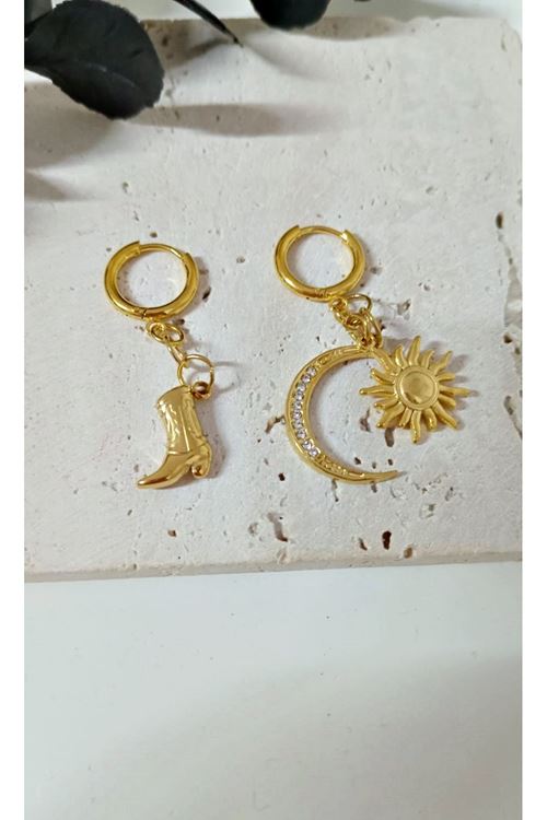 Paslanmaz Çelik Ay Güneş Ve Çizme Küpe
