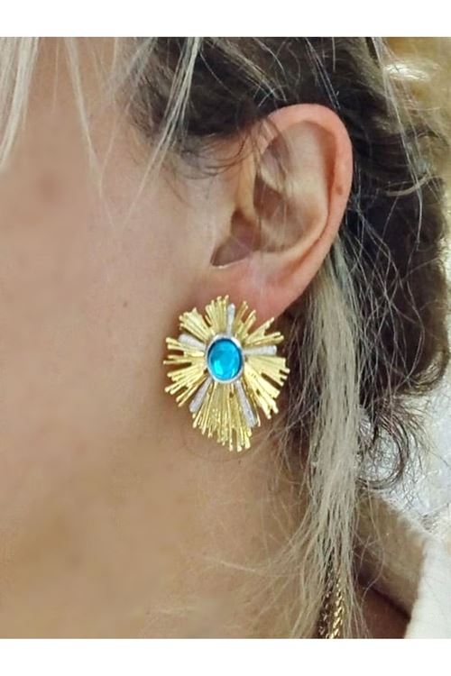 Çelik Gold Mavi Taşlı Şık Küpe