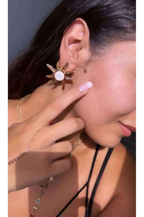 Marka Küpe, Gold Sedefli Güneş Kadın Küpe