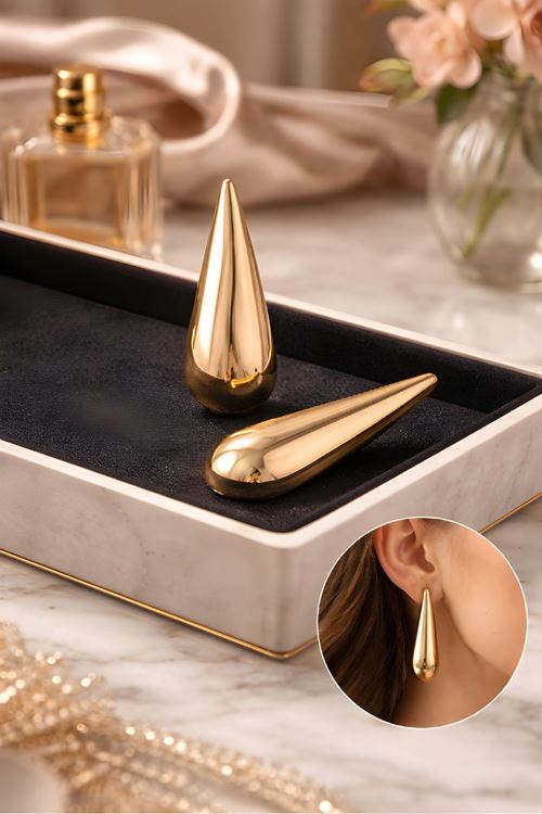Marka Model, Gold Uzun Damla Çok Hafif Küpe