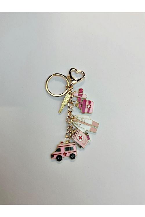 Pembe Ambulans Acil Çanta Süsü Aksesuarı , Meslekler Anahtarlık